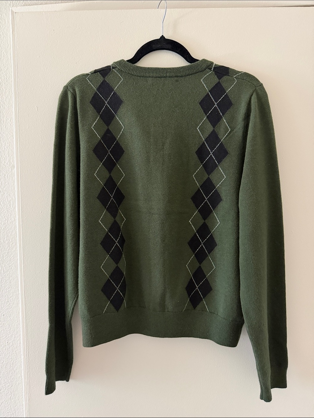 OAK + FORT Olive Green Argyle Knit Cardigan with Black Diamonds - Picture 2 of 3